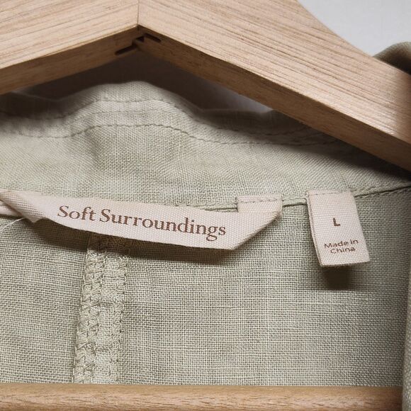 Soft Surroundings Blazer Jacket Women Size L Tan 100% Linen 3/4 Sleeve Casual - Picture 6 of 7